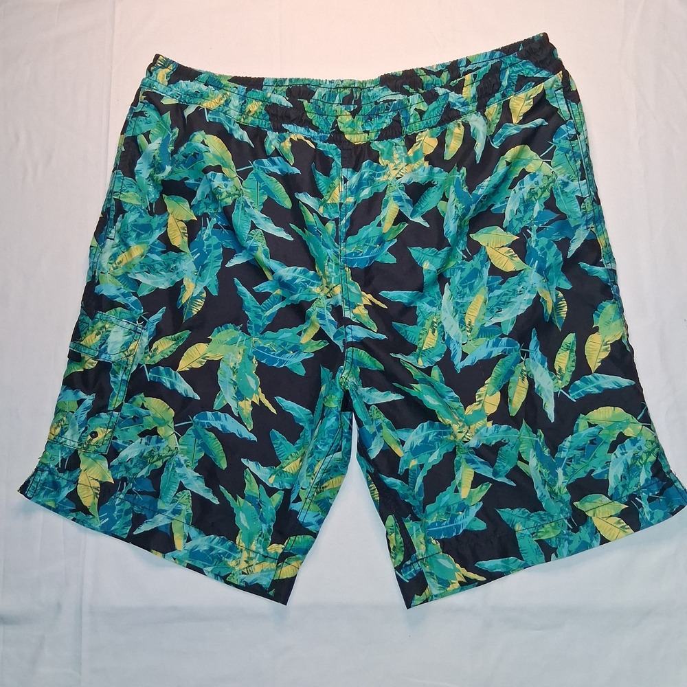 Caribbean Swimwear Mens XL Tropical Leaf Swim Trunks Cargo Pocket‎ Shorts